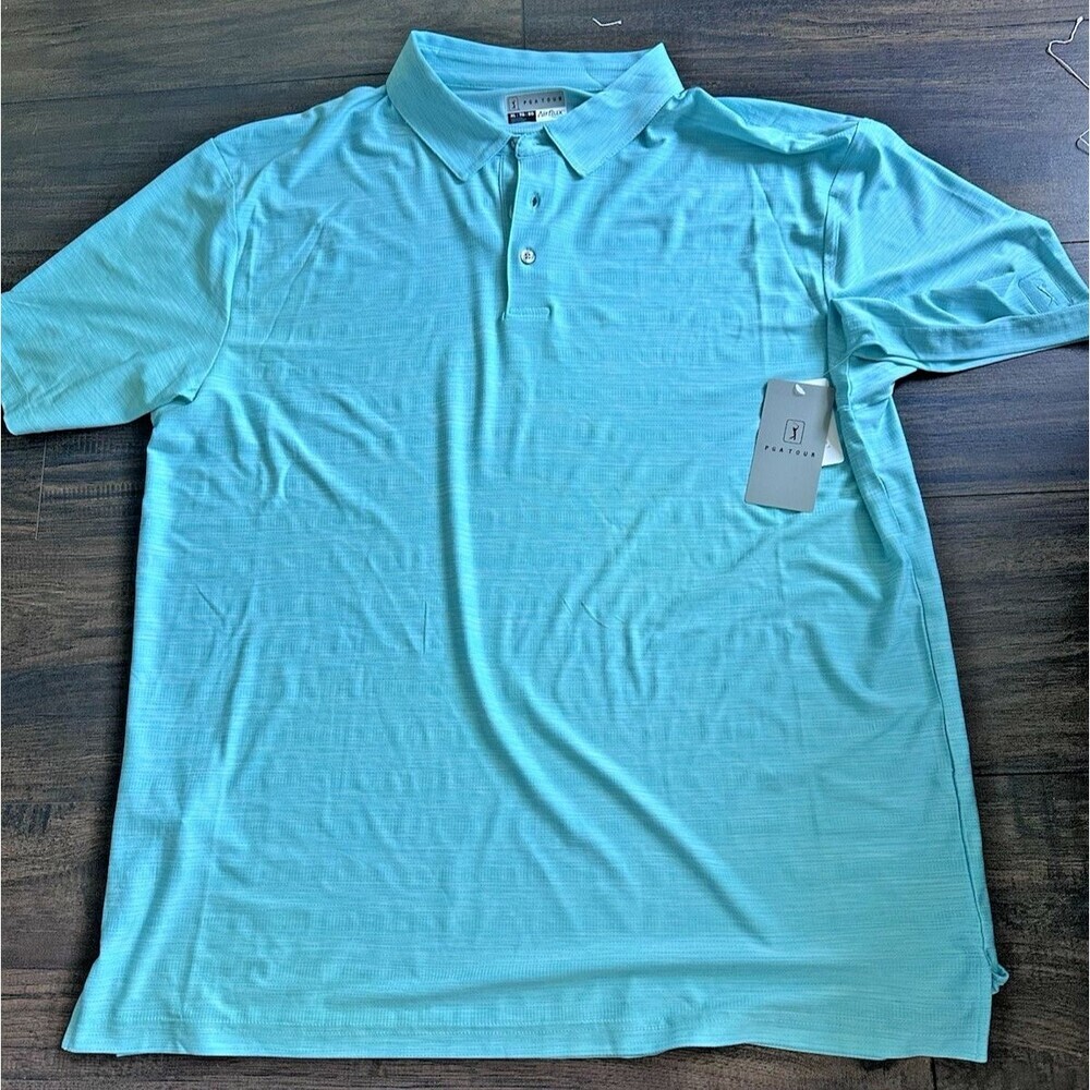 PGA TOUR Men's Short Sleeve Airflux Jaspe Stretch Golf Polo Shirt Med Blue XL - Picture 2 of 4